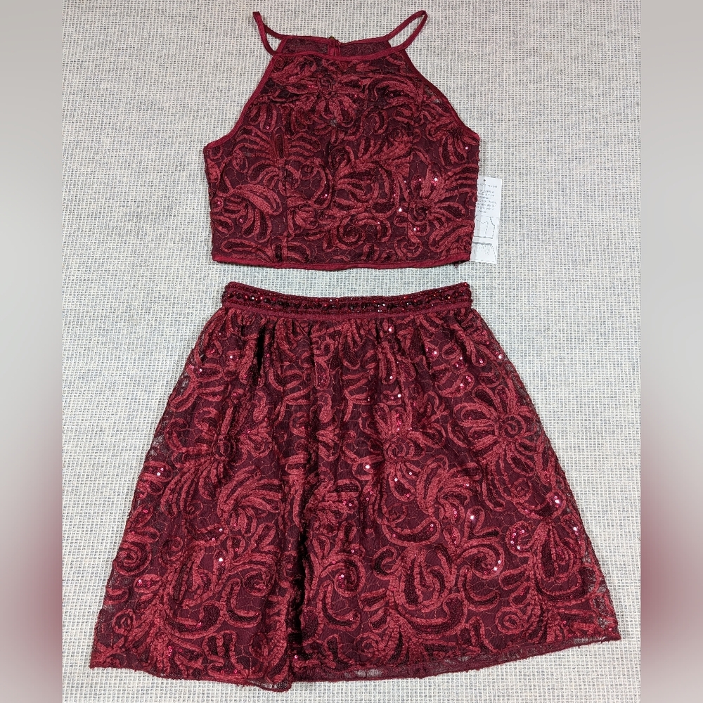 Honey And Rosie Two piece Skirt Set Burgundy Sleeveless